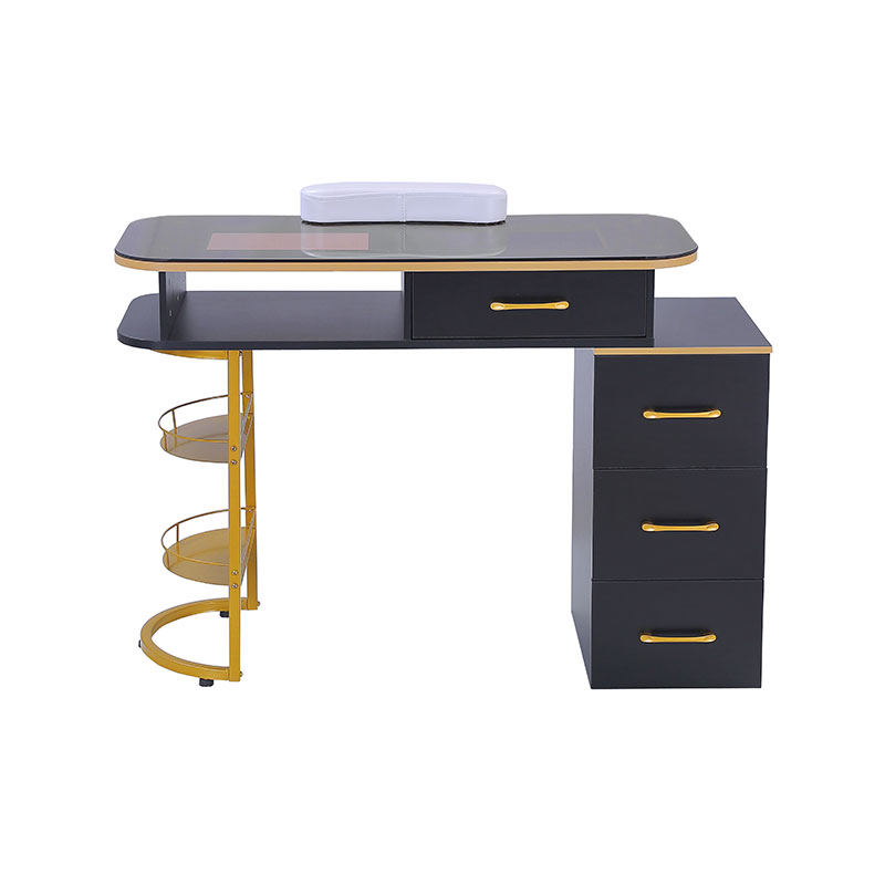 HZ2055 / HZ2055B โต๊ะทำเล็บบนโต๊ะเล็บกระจกพร้อม 4 ลิ้นชักและชั้นเก็บของ 2 ชั้น