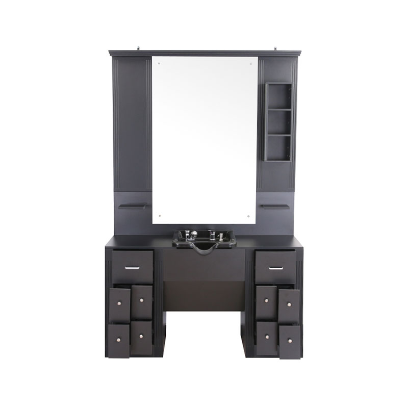 HZ2039 โต๊ะเครื่องแป้งแต่งหน้าขนาดใหญ่สีดำพร้อมตู้ไฟ