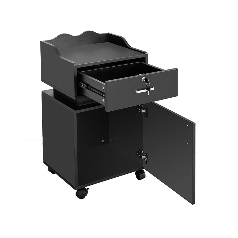 HZ2021 ตู้เก็บของสเตชั่นร้านเสริมสวยสีดำมีล้อ