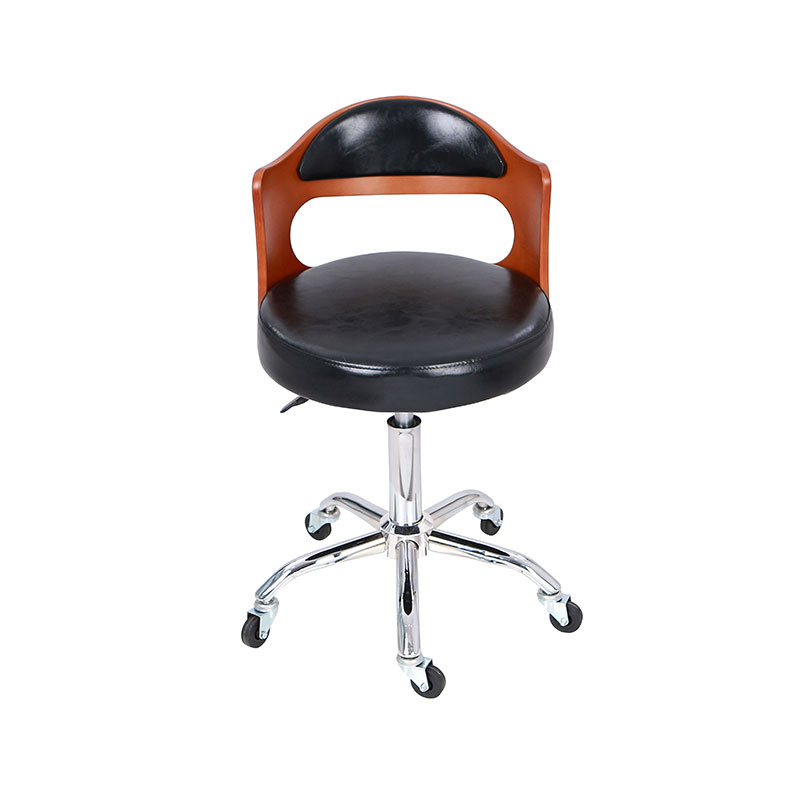 HZ8828 เบาะนั่งสีดำพร้อมเก้าอี้เสริมสวยหมุนพนักพิงไม้