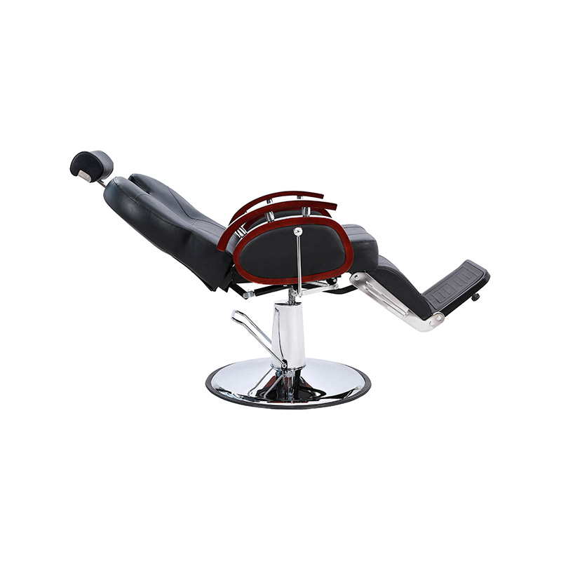 HZ8705B สีดำพร้อมเก้าอี้ตัดผมปรับเอนได้ด้วยระบบไฮดรอลิกราวไม้