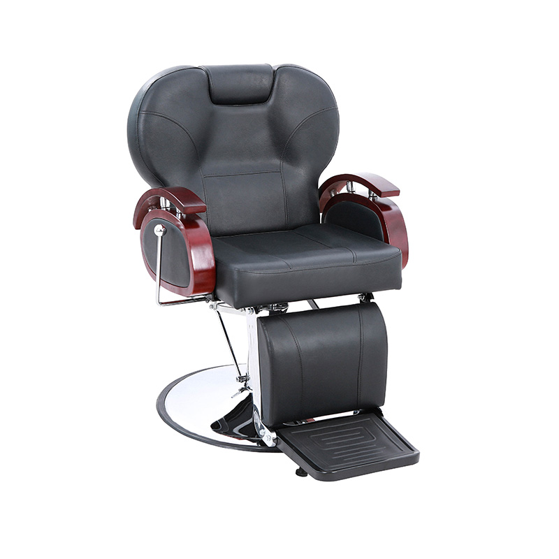 HZ8705B สีดำพร้อมเก้าอี้ตัดผมปรับเอนได้ด้วยระบบไฮดรอลิกราวไม้